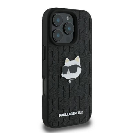 Karl Lagerfeld Monogram Choupette Head Pin - Etui iPhone 16 Pro (czarny) (KLHCP16LPGKLCHPK)