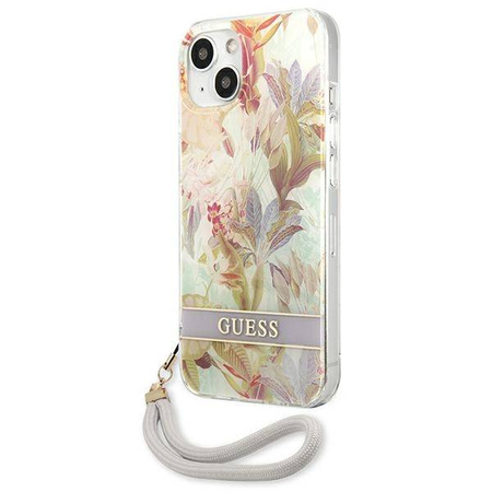 Guess Flower Cord - Etui ze smyczką iPhone 13 mini (Purple) (GUHCP13SHFLSU)