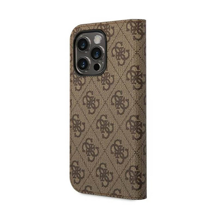 Guess 4G Metal Camera Outline Booktype Case - Etui iPhone 14 Pro Max (brązowy) (GUBKP14XHG4SHW)