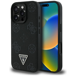 Guess Grained Hot Stamp Peony Triangle Logo MagSafe - Etui do iPhone 16 Pro Max (czarny) (GUHMP16XPGBTMK)