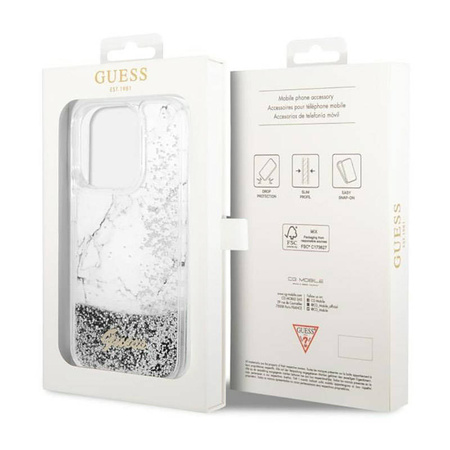 Guess Liquid Glitter Marble - Etui iPhone 14 Pro Max (Biały) (GUHCP14XLCSGSGH)