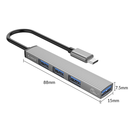 Orico Hub USB-C, USB-A 5Gbps, 3*USB-A 2.0, aluminiowy (AH-13-GY-EP-HW)
