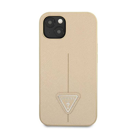 Guess Saffiano Triangle Logo Case – Etui iPhone 13 mini (beżowy) (GUHCP13SPSATLE)