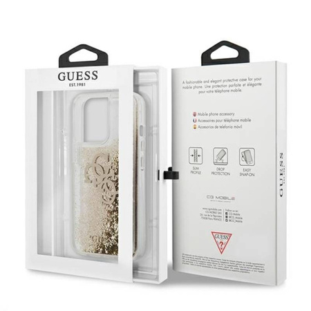 Guess Liquid Glitter 4G Big Logo - Etui iPhone 13 Pro Max (złoty) (GUHCP13XLG4GGO)