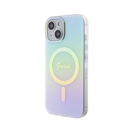 Guess IML Iridescent MagSafe - Etui iPhone 15 (turkusowy) (GUHMP15SHITSQ)