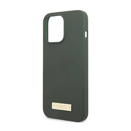 Guess Silicone Logo Plate MagSafe - Etui iPhone 13 Pro Max (zielony) (GUHMP13XSPLA)