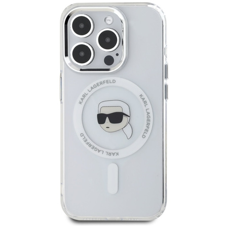 Karl Lagerfeld IML Metal Karl Head MagSafe - Etui do iPhone 15 Pro Max (biały) (KLHMP15XHLSKIH)