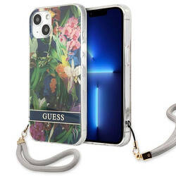 Guess Flower Cord - Etui ze smyczką iPhone 13 (Blue) (GUHCP13MHFLSB)