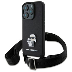 Karl Lagerfeld Saffiano Karl & Choupette Metal Pin CBDY Strap - Etui iPhone 16 Pro (czarny) (KLHCP16LSAKCPBK)