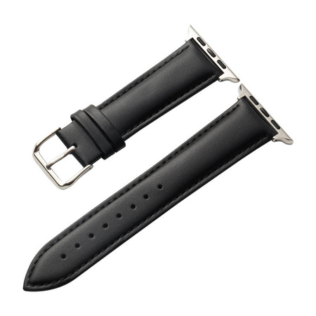 Crong Noble Band - Pasek z naturalnej skóry do Apple Watch 44/45/46/49 mm (Black Noir) (CRG-44NOB-BLK)
