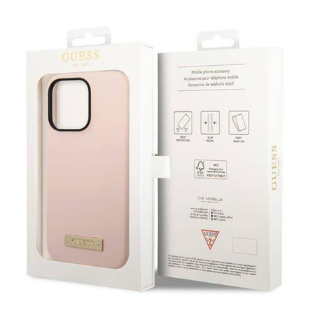 Guess Silicone Logo Plate MagSafe - Etui iPhone 14 Pro Max (różowy) (GUHMP14XSBPLP)