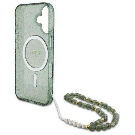 Guess IML Glitter With Pearl Strap MagSafe - Etui iPhone 16 Plus (zielony) (GUHMP16MHGCRELSA)