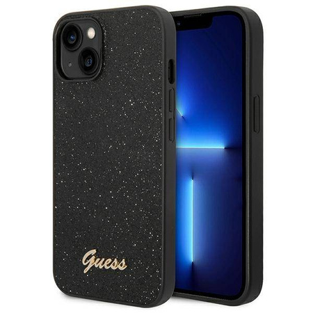 Guess Glitter Flakes Metal Logo Case – Etui iPhone 14 Plus (czarny) (GUHCP14MHGGSHK)