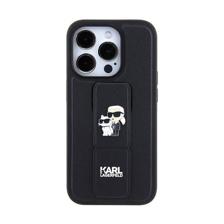 Karl Lagerfeld Gripstand Saffiano Karl & Choupette Pins - Etui iPhone 13 Pro (czarny) (KLHCP13LGSAKCPK)