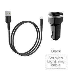 Borofone - ładowarka samochodowa 2x USB kabel Lightning w zestawie, czarny (BFO-BZ13-L-B)