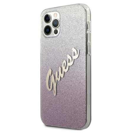 Guess Glitter Gradient Script - Etui iPhone 12 Pro Max (różowy) (GUHCP12LPCUGLSPI)