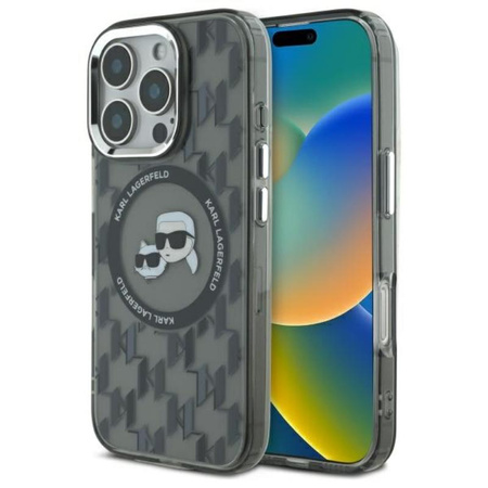 Karl Lagerfeld IML Monogram Karl & Choupette Head MagSafe - Etui iPhone 16 Pro (czarny) (KLHMP16LHMCKMHK)