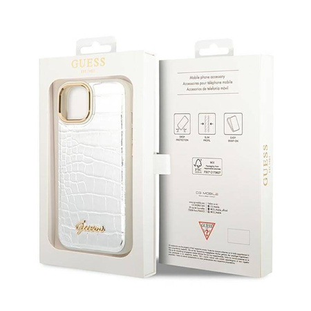 Guess Croco Collection – Etui iPhone 14 Plus (srebrny) (GUHCP14MHGCRHS)