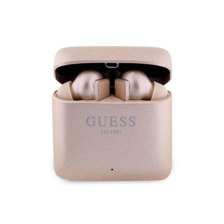 Guess Printed Logo - Słuchawki Bluetooth TWS + etui ładujące (różowy) (GUTWSSU20ALEGP)