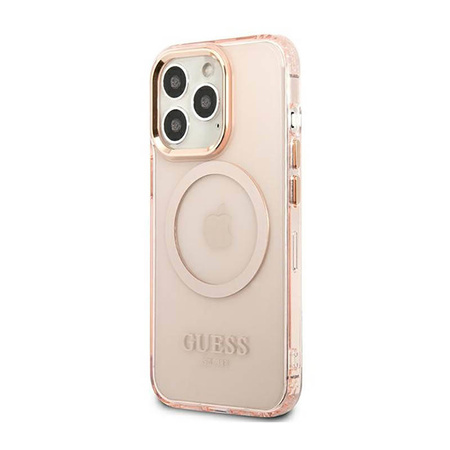 Guess Gold Outline Translucent MagSafe - Etui iPhone 13 Pro (różowy) (GUHMP13LHTCMP)