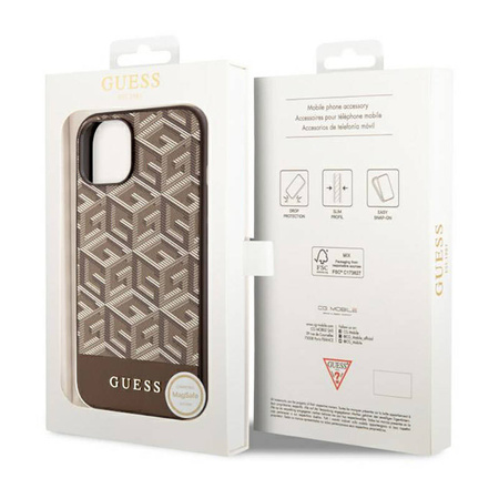 Guess GCube Stripes MagSafe - Etui iPhone 14 Plus (Brązowy) (GUHMP14MHGCFSEW)