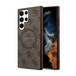Guess 4G Collection Leather Metal Logo MagSafe - Etui Samsung Galaxy S24 Ultra (brązowy) (GUHMS24LG4GFRW)