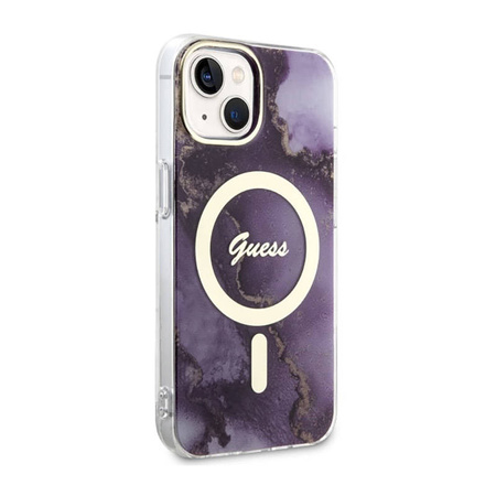 Guess Golden Marble MagSafe - Etui iPhone 14 (Purpurowy) (GUHMP14SHTMRSU)