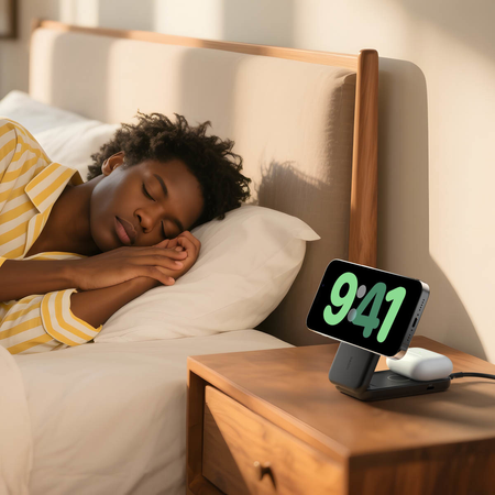 Belkin Ładowarka magnetyczna Qi2 25W, składana 2w1, zasilacz 45W, czarna (WIZ038KQBK)