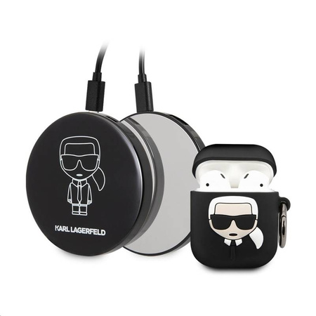 Karl Lagerfeld Bundle Ikonik – Zestaw etui do Apple Airpods 1 / 2 + Power Bank z lusterkiem (KLBPPBOA2K)