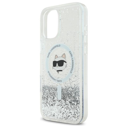 Karl Lagerfeld Liquid Glitter Choupette Head MagSafe - Etui iPhone 16 (przezroczysty) (KLHMP16SLGCHSGH)