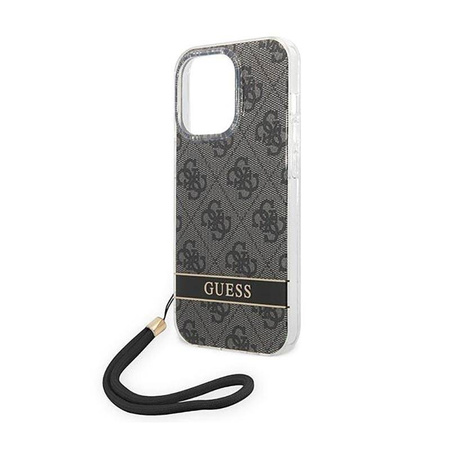 Guess 4G Print Cord - Etui ze smyczką iPhone 14 Pro (czarny) (GUOHCP14LH4STK)