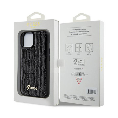 Guess Sequin Script Metal - Etui iPhone 14 (czarny) (GUHCP14SPSFDGSK)