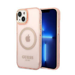 Guess Gold Outline Translucent MagSafe - Etui iPhone 14 Plus (różowy) (GUHMP14MHTCMP)
