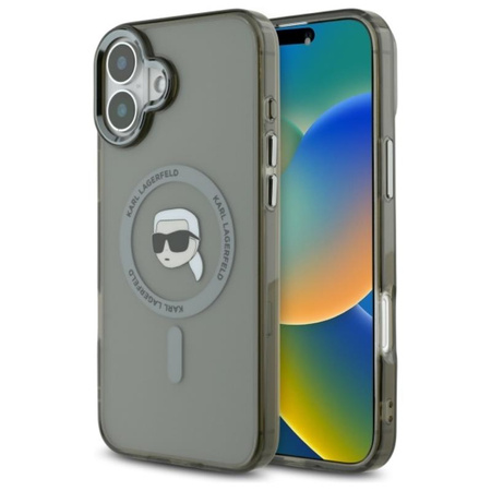 Karl Lagerfeld IML Metal Karl Head MagSafe - Etui iPhone 16 (czarny) (KLHMP16SHLSKIK)