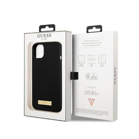 Guess Silicone Logo Plate MagSafe - Etui iPhone 13 (czarny) (GUHMP13MSPLK)