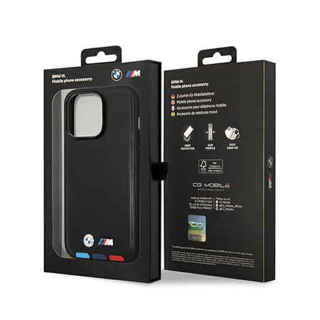 BMW Leather Hot Stamp Tricolor MagSafe – Etui iPhone 14 Pro Max (Czarny) (BMHMP14X22PTDK)