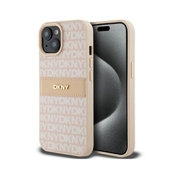 DKNY Leather Mono Stripe & Metal Logo - Etui iPhone 15 / 14 / 13 (różowy) (DKHCP15SPRTHSLP)