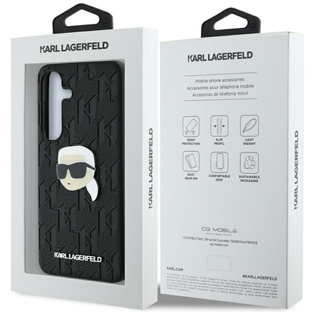 Karl Lagerfeld Leather Monogram Pin Logo Karl Head - Etui Samsung Galaxy S25 (czarny) (KLHCS25SPGKLKIPK)