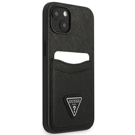 Guess Saffiano Double Card Triangle - Etui iPhone 13 mini (czarny) (GUHCP13SPSATPK)