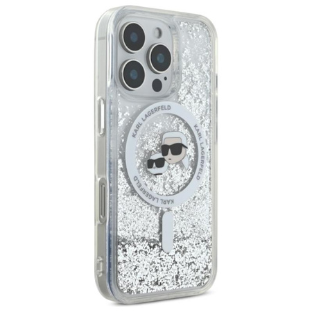 Karl Lagerfeld Liquid Glitter Karl & Choupette Head MagSafe - Etui iPhone 16 Pro (przezroczysty) (KLHMP16LLGKCSGH)