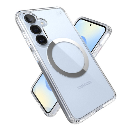 Speck Presidio Perfect-Clear Magnet - Etui Samsung Galaxy S25 / S24 MagSafe (Clear / Chrome Finish / Serene Silver) (150873-3199)