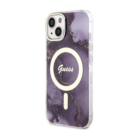 Guess Golden Marble MagSafe - Etui iPhone 14 (Purpurowy) (GUHMP14SHTMRSU)