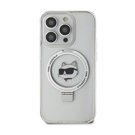 Karl Lagerfeld Ring Stand Choupette Head MagSafe - Etui iPhone 15 Pro Max (biały) (KLHMP15XHMRSCHH)