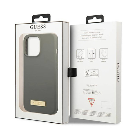 Guess Silicone Logo Plate MagSafe - Etui iPhone 13 Pro Max (szary) (GUHMP13XSPLG)