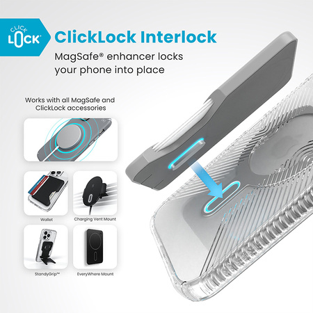Speck Presidio Perfect-Clear Grip ClickLock & MagSafe - Etui iPhone 16 Plus (Clear / Chrome Finish / Serene Silver) (150716-3199)