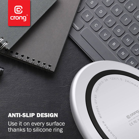 Crong PowerSpot Fast Wireless Charger – Aluminiowa ładowarka bezprzewodowa Qi 15W USB-C z powłoką ze szkła hartowanego (Silver White) (CRG-PS15W-WHI)