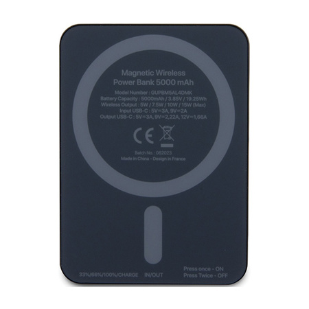 Guess 4G Strassed Metal Logo MagSafe - Power Bank indukcyjny 5000 mAh 15W MagSafe (czarny) (GUPBM5AL4DMK)