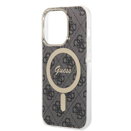 Guess Bundle Pack MagSafe 4G - Zestaw etui + ładowarka MagSafe iPhone 14 Pro Max (czarny/złoty) (GUBPP14XH4EACSK)