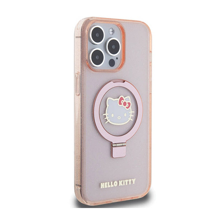Hello Kitty Ring Stand Glitter Electrop Logo MagSafe - Etui iPhone 15 Pro Max (różowy) (HKHMP15XHRSGEP)