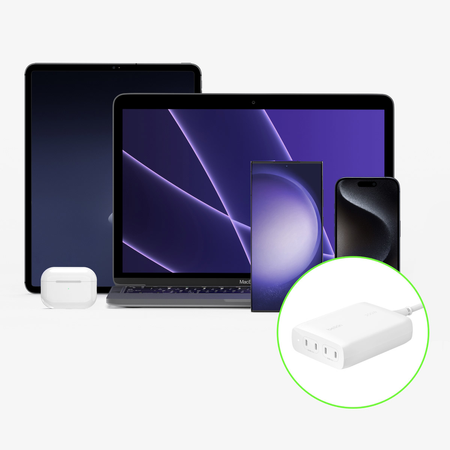 Belkin BoostCharge Pro - Ładowarka sieciowa Power Delivery, 4 porty USB-C, GaN, 200W - biała (WCH015VFWH)